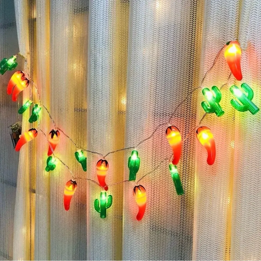 Cactus and Chili Pepper String Lights, NEW